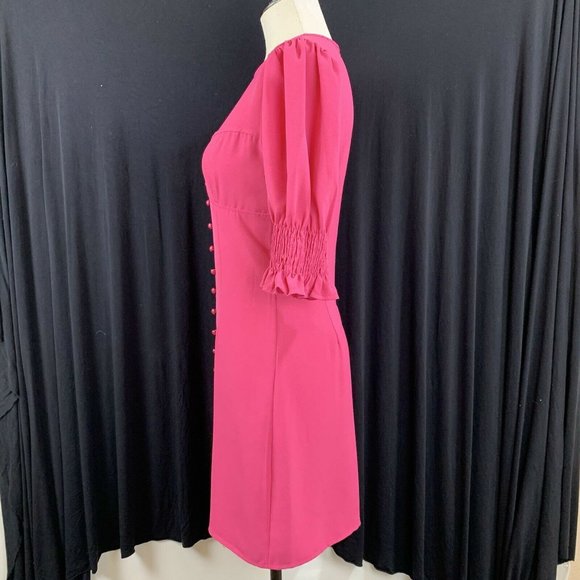 Boohoo Linen Puff Sleeve Mini Dress Size 6 Pink - Picture 8 of 11